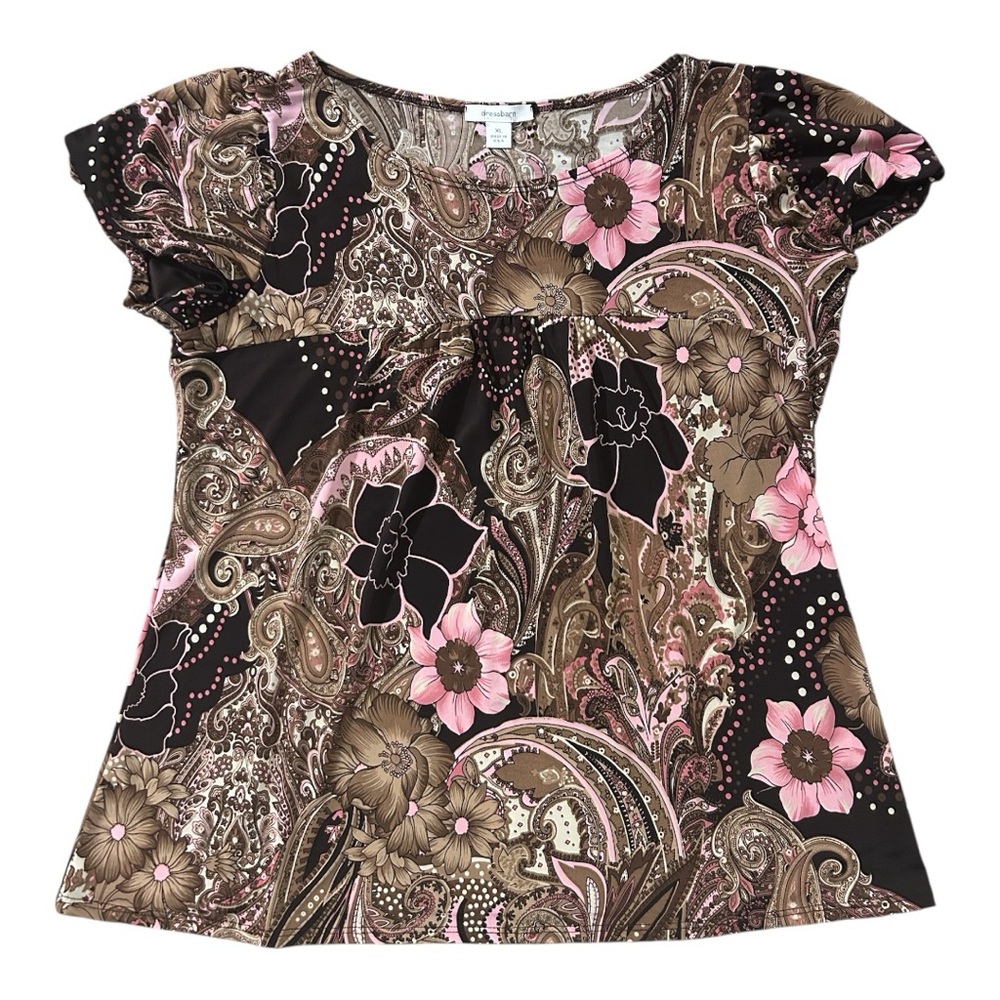 dressbarn Floral Blouse in Pink and Brown